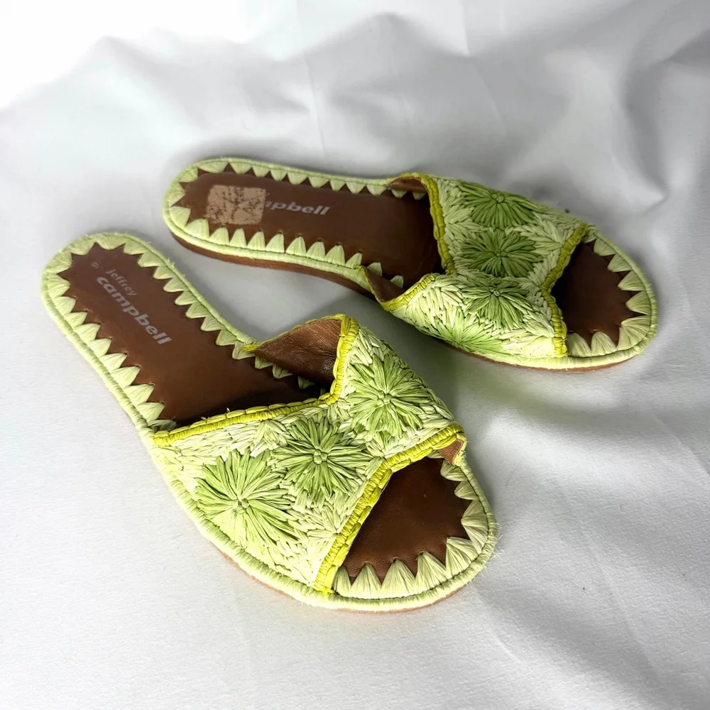 Jeffrey Campbell Lime Green Dane Woven Slides Size 9 - Picture 2 of 8